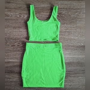 Chocolate USA Bodycon Florescent highlighter green Pencil Skirt & Matching Crop
